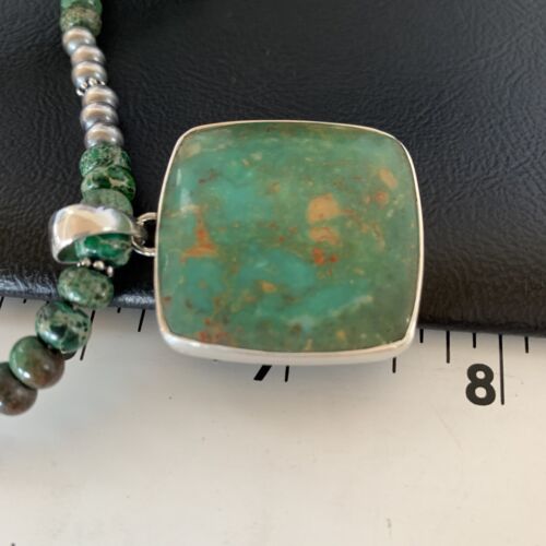 Women's Green Turquoise Pendant Necklace | Navajo Pearls Sterling Bead | Authentic Native American Handmade | 13306