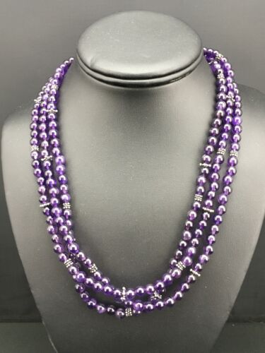 Native American Navajo 3-Strand Amethyst Necklace | Sterling Silver | 19" | 1328