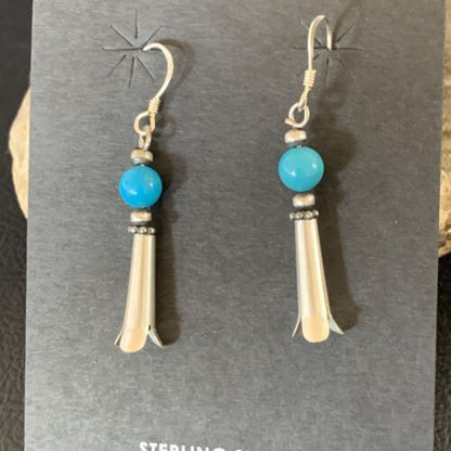 Women's Squash Blossom Dangle Earrings | Sterling Silver Blue Turquoise | 1.25" | 13019