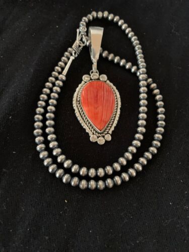 Navajo Spiny Oyster Pendant with Pearls | Sterling Silver Necklace | Authentic Native American Handmade | 4684