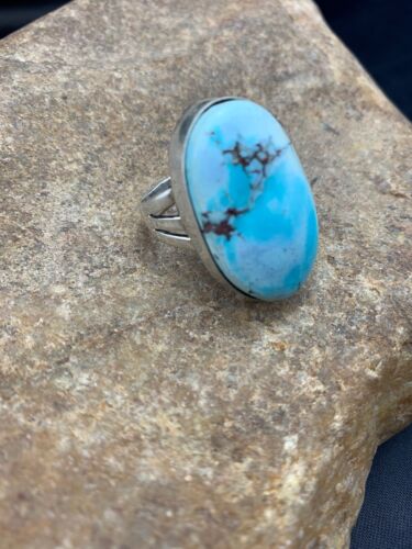 Navajo Blue Royston Turquoise Ring | Sterling Silver | Sz 9 | Authentic Native American Handmade | 10226