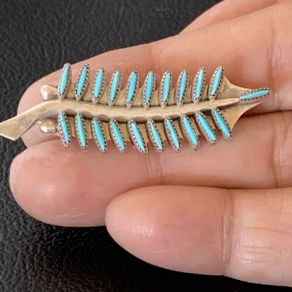 Native American  Blue Turquoise Pin Pendant | Needle Point | Zuni Handmade Sterling Silver | 12803