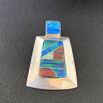 Navajo Blue Red Opal Inlay Pendant | Sterling Silver | Authentic Native American Handmade | 13340