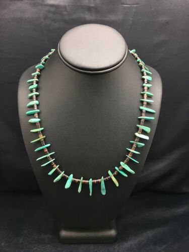 Navajo Green Turquoise & Bone Bead Necklace | Sterling Silver | 20" | Authentic Native American Handmade | 3282
