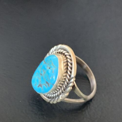 Navajo Blue Kingman Turquoise Ring | Sterling Silver | Sz 8.5 | Authentic Native American Handmade | 11922