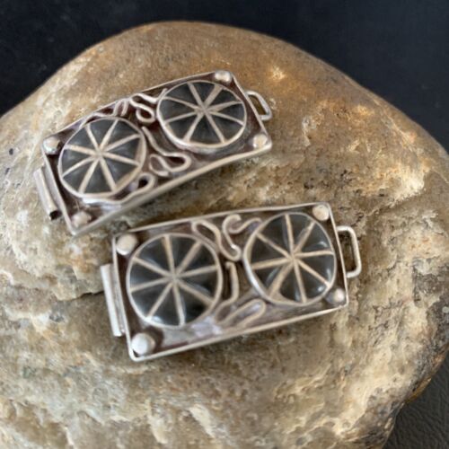 Authentic Native American Navajo Sterling Silver Watch Tips | Vintage Old Pawn Wagon Wheel Design | 12932