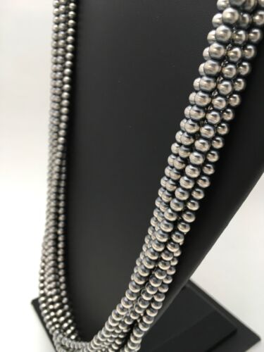 Navajo Pearls 5mm Sterling Silver Necklace | 6-Strand Pendant 30.5" | Native American | 93630