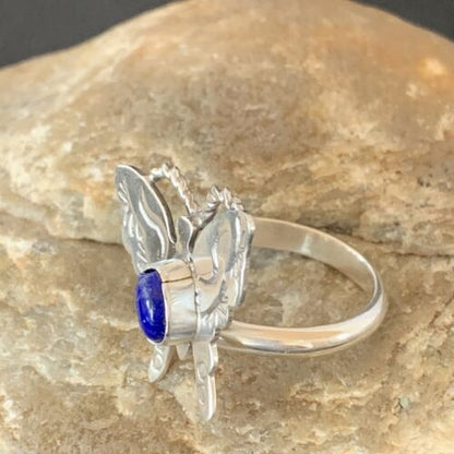 Navajo Navy Blue Lapis Butterfly Ring | Sterling Silver | Sz Adj 8 | Authentic Native American Handmade | 10352
