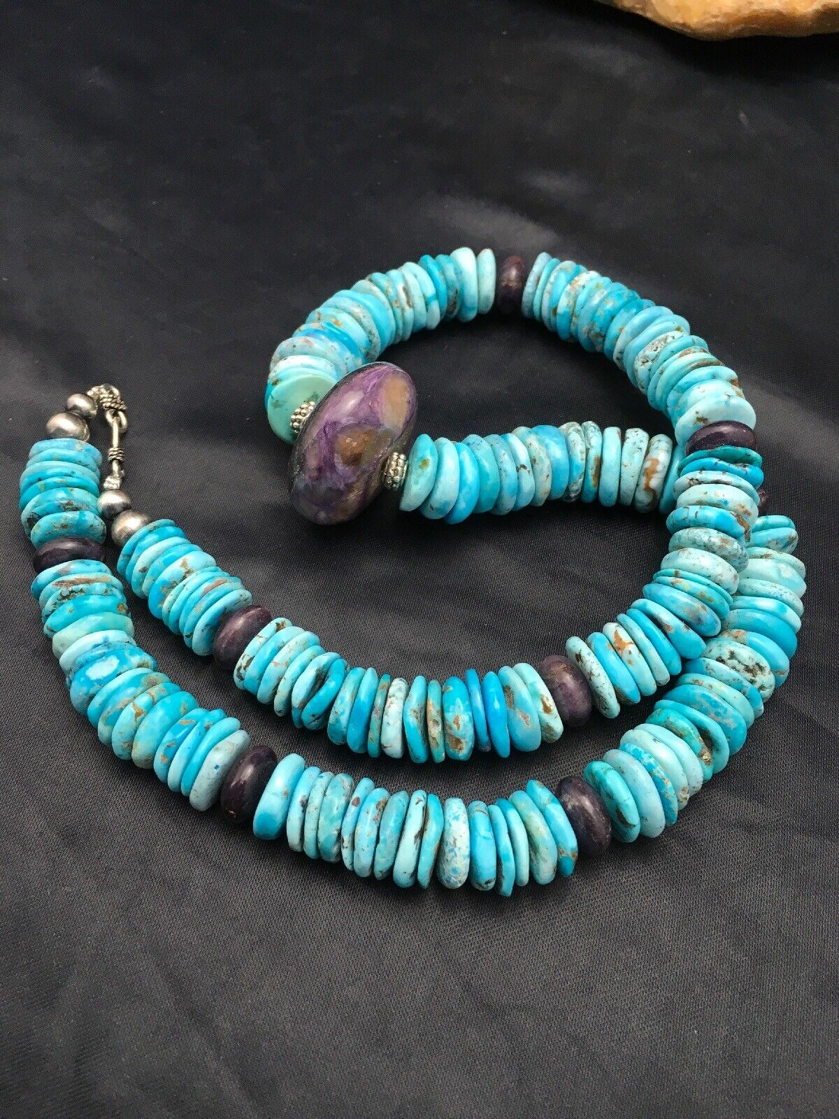 Navajo Sugilite & Turquoise Pendant Necklace | Sterling Silver | Authentic Native American Handmade | 21" | 3086
