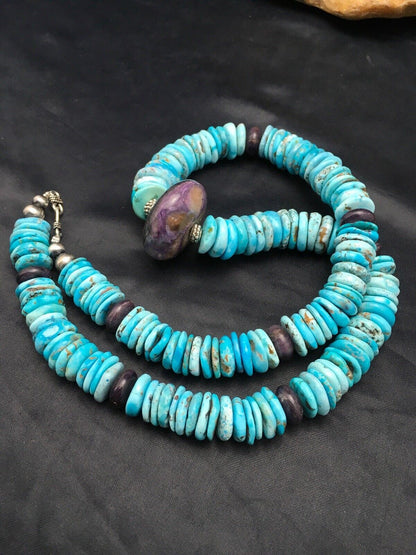 Navajo Sugilite & Turquoise Pendant Necklace | Sterling Silver | Authentic Native American Handmade | 21" | 3086