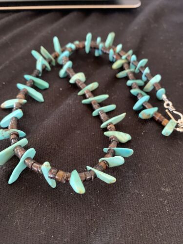 Navajo Green Turquoise Shell Bead Necklace | Sterling Silver | 19" | Authentic Native American Handmade | 00788