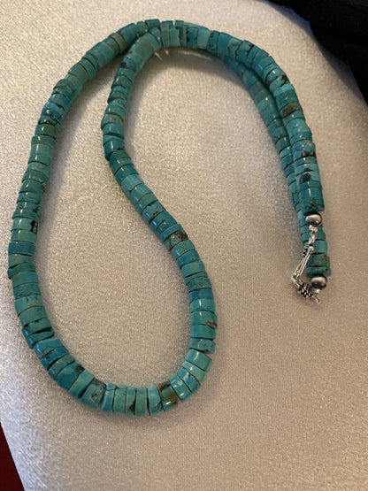 Navajo Turquoise Heishi Bead Necklace | 24" | Sterling Silver | Authentic Native American