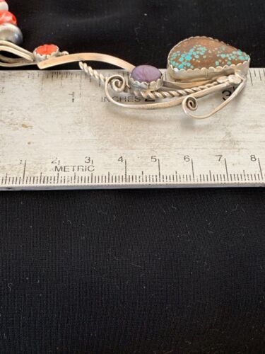 Navajo Blue Turquoise & Spiny Oyster Multi-Stone Necklace Pendant Set | Authentic Native American Sterling Silver | 2846