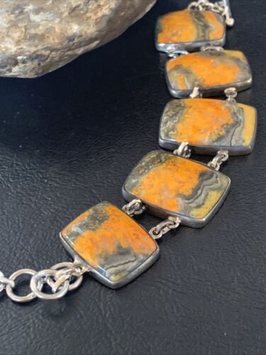 Navajo Bumblebee Jasper Link Bracelet | Sterling Silver | 5 Stone | 7.5" | Authentic Native American Handmade | 11655