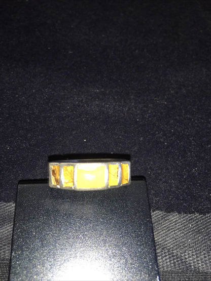 Navajo Yellow Turquoise Inlay Ring | Sterling Silver | Sz 11.5 | Authentic Native American Handmade | 1732