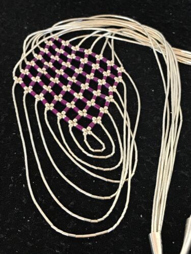 Native American Sugilite Heishi Tubes Necklace | 7 Strand Liquid Sterling Silver | 8560