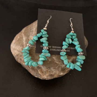 Navajo Turquoise Bead Nugget Earrings | Sterling Silver Pearls | 2" | Authentic Native American Handmade | 12888