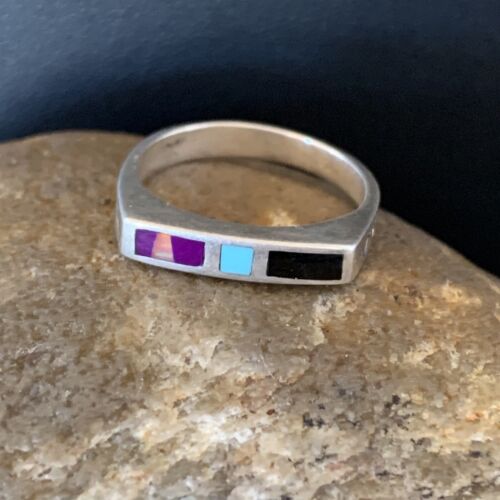 Navajo Blue Lapis Turquoise Purple Spiny Oyster Inlay Ring | Sz 7 | Authentic Native American Handmade | 11141