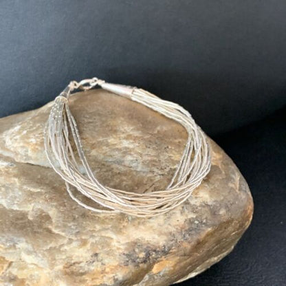 Native American Women's Liquid Silver Heishi Bracelet | 15 Strand | Sterling Silver | 8" | 13613