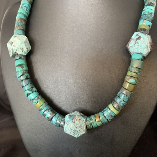 Navajo Turquoise Heishi Spiderweb Necklace | Sterling Silver | 20" | Authentic Native American Handmade | 13891