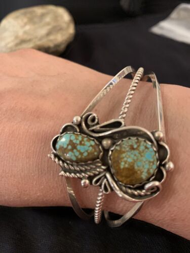 Native American Navajo Turquoise #8 Cuff Bracelet | Sterling Silver | Authentic Handmade | 344