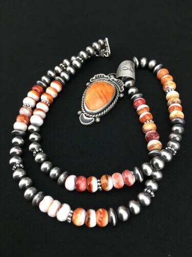 Southwestern Orange Spiny Oyster Necklace | Sterling Silver Pendant | 22" | 1241