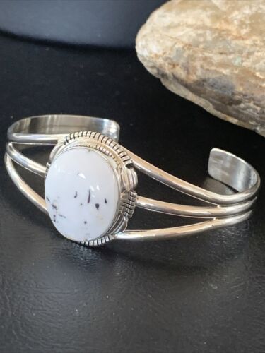 Navajo White Buffalo Turquoise Cuff Bracelet | Sterling Silver | Authentic Native American Handmade | 1388