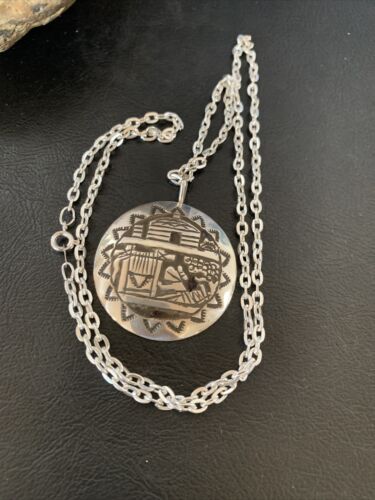 Native American Hopi Pueblo Design Stamp Pendant | Sterling Silver | Handmade | 12318 Chain