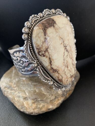 Native American Men's Wild Horse Turquoise Cuff Bracelet | Navajo Sterling Silver | 1416