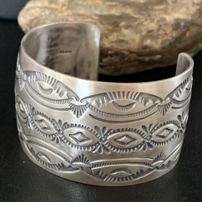 Navajo Stamped Cuff Bracelet | Sterling Silver | Authentic Native American Handmade | 14124