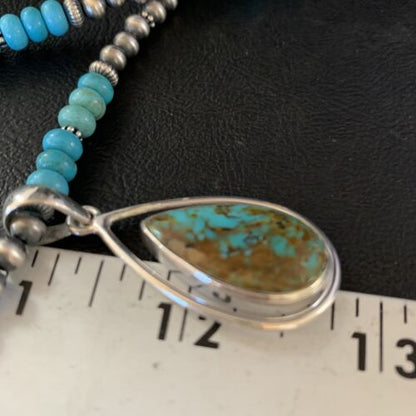 Navajo Blue Turquoise Pendant Necklace | Sterling Silver | Authentic Native American Handmade | 13869
