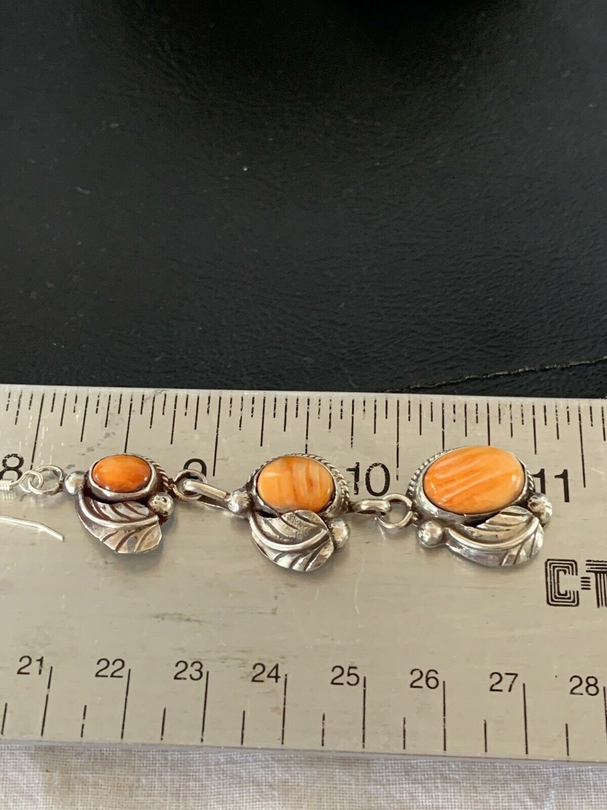 Stunning Handmade Navajo Orange Spiny Oyster Dangle Earrings | Sterling Silver | Authentic Native American | 1226