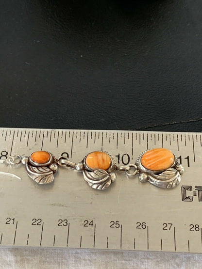 Stunning Handmade Navajo Orange Spiny Oyster Dangle Earrings | Sterling Silver | Authentic Native American | 1226