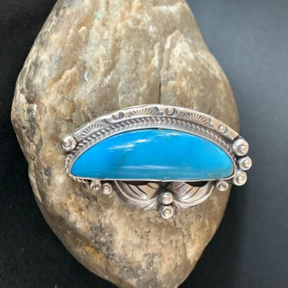 Navajo Blue Kingman Turquoise Ring | Sterling Silver Feather | Sz 9.5 | Authentic Native American Handmade | 10853