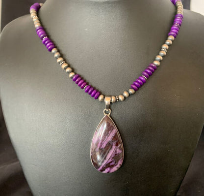 Native American Sterling Silver Navajo Pearl Purple Sugilite Pendant | Authentic Handmade | 11916