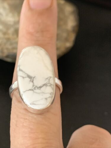 Native American Women's Navajo White Howlite Ring | Sterling Silver | Sz 8 | 11605