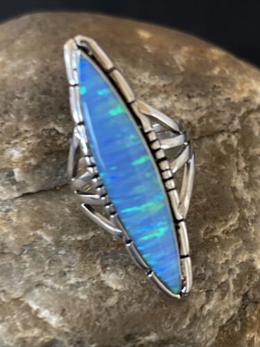 Native American Women's Navajo Blue Opal Ring | Sterling Silver | Sz 8 | 10307