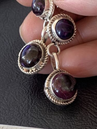 Navajo Purple Sugilite Post Dangle Earrings | Sterling Silver | Authentic Native American Handmade | 1598