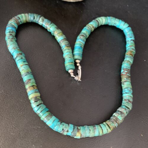 Turquoise Heishi Bead Necklace | 12mm | 20" | Sterling Silver | Native American Handmade | 13931