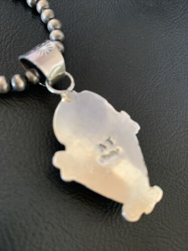 Native American Men's Navajo Pearls Necklace Pendant | Sterling Silver Black Onyx | 13099