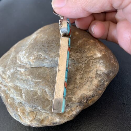 Navajo Blue Turquoise Spiny Inlay Pendant | Sterling Silver | Authentic Native American Handmade | 10881