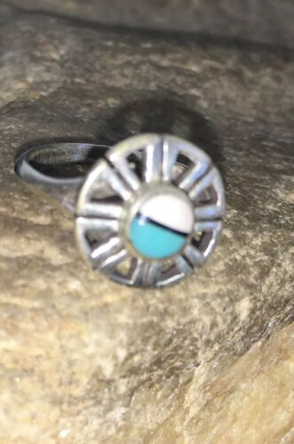 Navajo Women's Turquoise & Mother of Pearl Sterling Silver Ring Sz 6 | Inlay | Handmade 01791