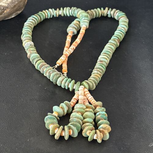 Santo Domingo Green Turquoise & Spiny Oyster Jacla Necklace | Sterling Silver | 26" | 14731