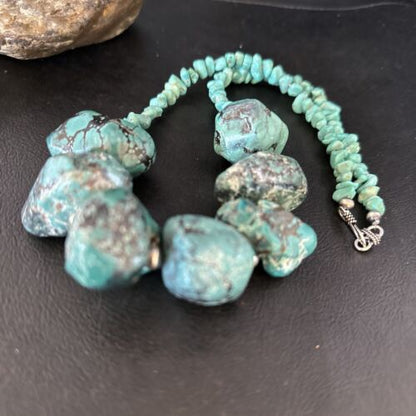 Navajo Chunky Blue Turquoise Necklace | Sterling Silver | Authentic Native American Handmade | 20" | 14414 - Masha USA
