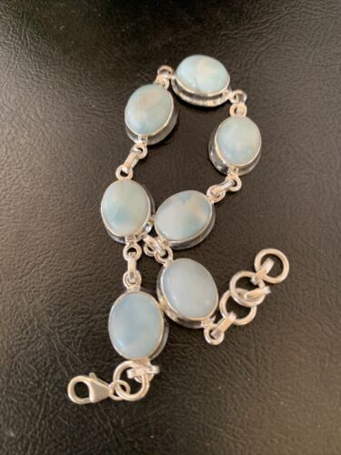 Navajo Blue Larimar 7-Link Bracelet | Sterling Silver | 7.5" | Authentic Native American Handmade | 10625