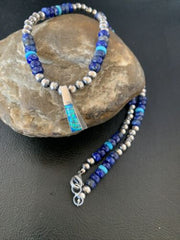 Navajo Men's Pendant | Blue Lapis Turquoise Opal Inlay | Sterling Silver Necklace | 22" | 13387