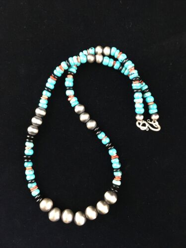 Southwestern Navajo Blue Turquoise Spiny Oyster Necklace | Sterling Silver | 18" | 10045