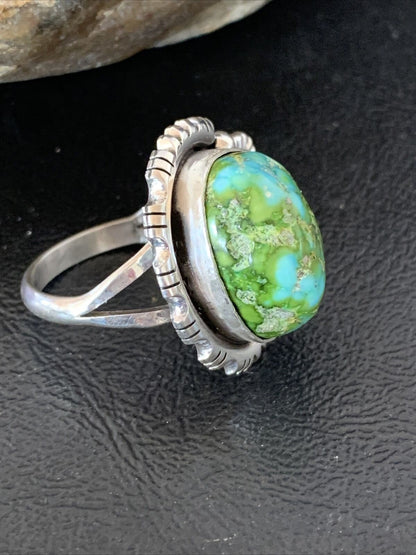 Women's Native American Navajo Sterling Silver Green Sonoran Turquoise Ring | Sz 9.5 | 10422