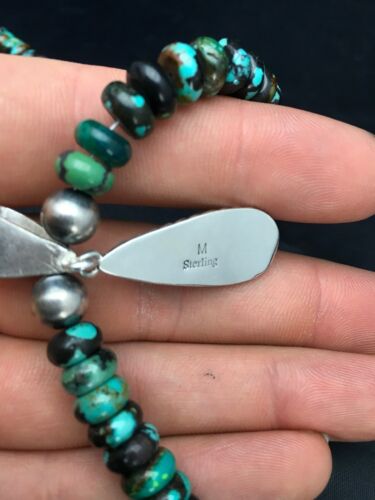 Navajo Spiderweb Turquoise Bead Necklace Pendant | Sterling Silver | Authentic Native American Handmade | 2796