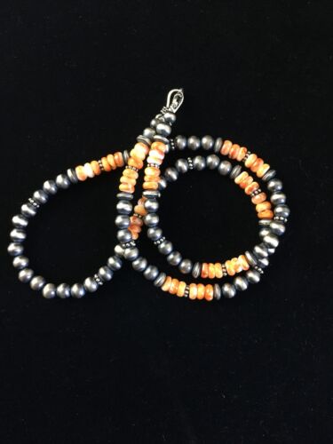 Authentic Navajo Sterling Silver Orange Spiny Oyster Necklace | 21" | Single Strand | Native American Jewelry | 1767